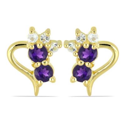 BUY REAL AFRICAN AMETHYST GEMSTONE EARRINGS IN STERLING SILVER